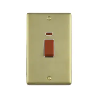 EN45ASWNSBW - Eurolite 45Amp DP Cooker Switch with Neon Indicator &lpar;Vertical&rpar; Satin Brass with White Trim &lpar;Enhance Range&rpar;