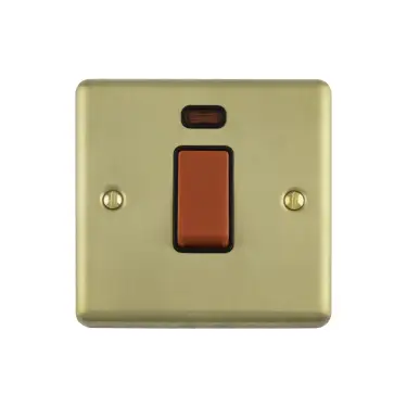 Click Here To Enlarge This Photo Of EN45ASWNSSBB - Eurolite 1 Gang 45Amp DP Switch with Neon Indicator Satin Brass with Black Trim &lpar;Enhance Range&rpar;