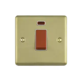 EN45ASWNSSBW - Eurolite 1 Gang 45Amp DP Switch with Neon Indicator Satin Brass with White Trim &lpar;Enhance Range&rpar;