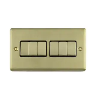 EN6SWSBB - Eurolite 6 Gang 10Amp 2Way Switch Satin Brass with Black Trim &lpar;Enhance Range&rpar;