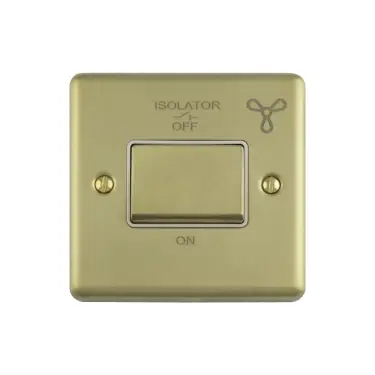 Click Here To Enlarge This Photo Of ENFSWSBW - Eurolite 6Amp Fan Isolator Switch Satin Brass with White Trim &lpar;Enhance Range&rpar;