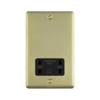 ENSHSSBB - Eurolite 2 Gang Shaver Socket 230&sol;115V Satin Brass with Black Trim &lpar;Enhance Range&rpar;