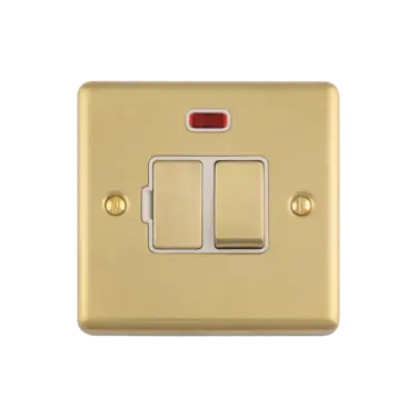 Click Here To Enlarge This Photo Of ENSWFNSBW - Eurolite 13Amp DP Switched Fuse Spur with Neon Indicator Satin Brass with White Trim &lpar;Enhance Range&rpar;