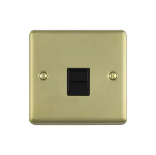 EN1SLSBB - Eurolite 1 Gang Slave Telephone Socket Satin Brass with Black Trim &lpar;Enhance Range&rpar;