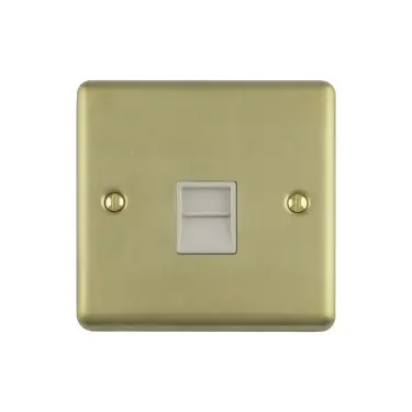 Click Here To Enlarge This Photo Of EN1SLSBW - Eurolite 1 Gang Slave Telephone Socket Satin Brass with White Trim &lpar;Enhance Range&rpar;