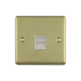 EN1SLSBW - Eurolite 1 Gang Slave Telephone Socket Satin Brass with White Trim &lpar;Enhance Range&rpar;