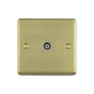 EN1TVSBW - Eurolite 1 Gang TV Coaxial Socket Satin Brass with White Trim &lpar;Enhance Range&rpar;