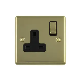 EN1SOPBB - Eurolite 1 Gang 13Amp DP Switched Socket Polished Brass with Black Trim &lpar;Enhance Range&rpar;