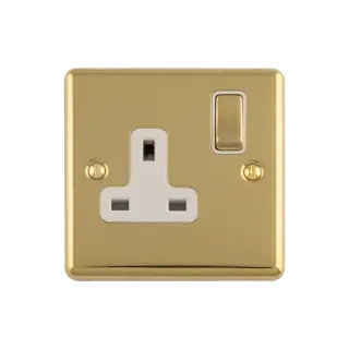 EN1SOPBW - Eurolite 1 Gang 13Amp DP Switched Socket Polished Brass with White Trim &lpar;Enhance Range&rpar;