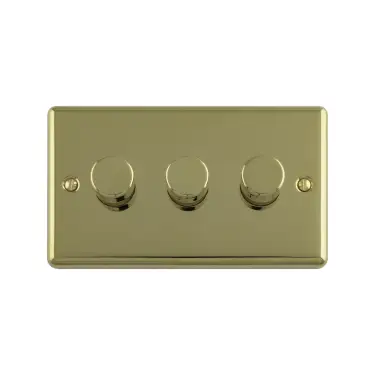 Click Here To Enlarge This Photo Of EN3DLEDPB - Eurolite 3 Gang 400W&sol;LED 2Way Dimmer Switch Polished Brass &lpar;Enhance Range&rpar;