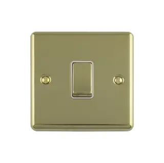 EN1SWPBW - Eurolite 1 Gang 10Amp 2Way Switch Polished Brass with White Trim &lpar;Enhance Range&rpar;