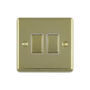 Click Here To Enlarge This Photo Of EN2SWPBB - Eurolite 2 Gang 10Amp 2Way Switch Polished Brass with Black Trim &lpar;Enhance Range&rpar;