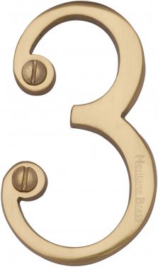 Click Here To Enlarge This Photo Of C1560 3-PB Heritage Brass Numeral 3 Face Fix 76mm &lpar;3"&rpar; Polished Brass Finish