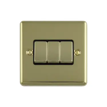 Click Here To Enlarge This Photo Of EN3SWPBB - Eurolite 3 Gang 10Amp 2Way Switch Polished Brass with Black Trim &lpar;Enhance Range&rpar;