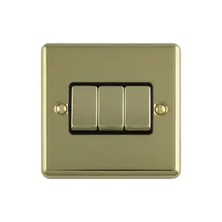 EN3SWPBB - Eurolite 3 Gang 10Amp 2Way Switch Polished Brass with Black Trim &lpar;Enhance Range&rpar;