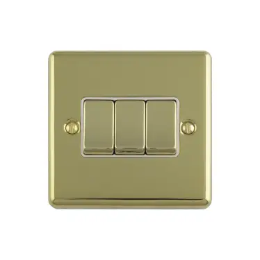 Click Here To Enlarge This Photo Of EN3SWPBW - Eurolite 3 Gang 10Amp 2Way Switch Polished Brass with White Trim &lpar;Enhance Range&rpar;