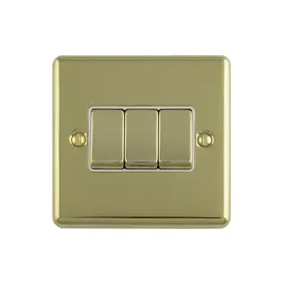 EN3SWPBW - Eurolite 3 Gang 10Amp 2Way Switch Polished Brass with White Trim &lpar;Enhance Range&rpar;