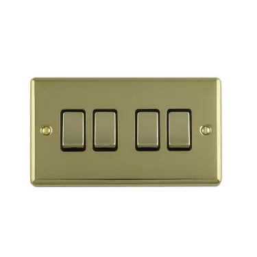 Click Here To Enlarge This Photo Of EN4SWPBB - Eurolite 4 Gang 10Amp 2Way Switch Polished Brass with Black Trim &lpar;Enhance Range&rpar;