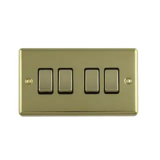 EN4SWPBB - Eurolite 4 Gang 10Amp 2Way Switch Polished Brass with Black Trim &lpar;Enhance Range&rpar;