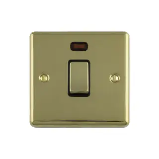 EN20ASWNPBB - Eurolite 1 Gang 20Amp DP Switch with Neon Indicator Polished Brass with Black Trim &lpar;Enhance Range&rpar;