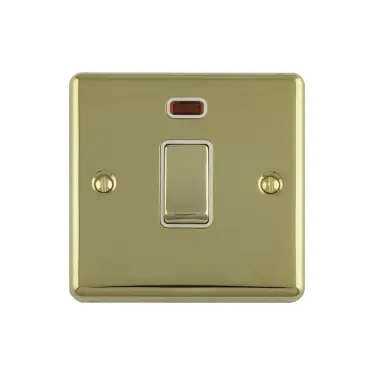 Click Here To Enlarge This Photo Of EN20ASWNPBW - Eurolite 1 Gang 20Amp DP Switch with Neon Indicator Polished Brass with White Trim &lpar;Enhance Range&rpar;