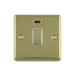 EN20ASWNPBW - Eurolite 1 Gang 20Amp DP Switch with Neon Indicator Polished Brass with White Trim &lpar;Enhance Range&rpar;