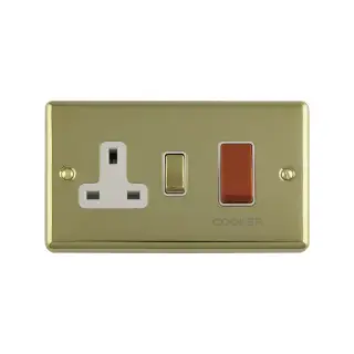 EN45ASWASPBB - Eurolite 45Amp DP Cooker Switch with 13Amp Socket Polished Brass with Black Trim &lpar;Enhance Range&rpar;