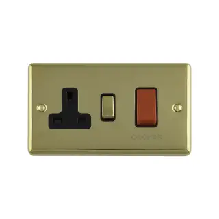 EN45ASWASPBW - Eurolite 45Amp DP Cooker Switch with 13Amp Socket Polished Brass with White Trim &lpar;Enhance Range&rpar;