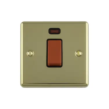 Click Here To Enlarge This Photo Of EN45ASWNSPBB - Eurolite 1 Gang 45Amp DP Switch with Neon Indicator Polished Brass with Black Trim &lpar;Enhance Range&rpar;