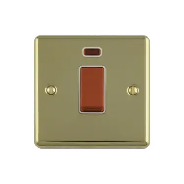 Click Here To Enlarge This Photo Of EN45ASWNSPBW - Eurolite 1 Gang 45Amp DP Switch with Neon Indicator Polished Brass with White Trim &lpar;Enhance Range&rpar;