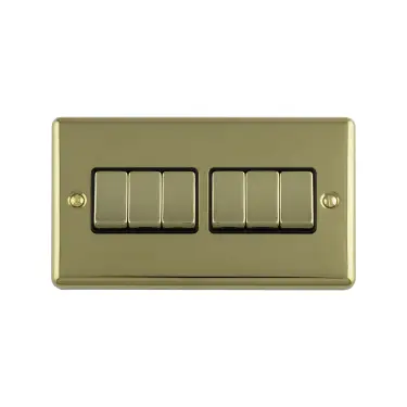 Click Here To Enlarge This Photo Of EN6SWPBB - Eurolite 6 Gang 10Amp 2Way Switch Polished Brass with Black Trim &lpar;Enhance Range&rpar;