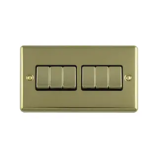 EN6SWPBB - Eurolite 6 Gang 10Amp 2Way Switch Polished Brass with Black Trim &lpar;Enhance Range&rpar;