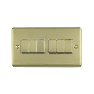 EN6SWPBW - Eurolite 6 Gang 10Amp 2Way Switch Polished Brass with White Trim &lpar;Enhance Range&rpar;