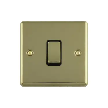 Click Here To Enlarge This Photo Of ENINTPBB - Eurolite 1 Gang 10Amp Intermediate Switch Polished Brass with Black Trim &lpar;Enhance Range&rpar;