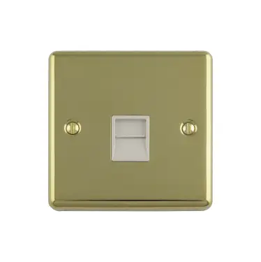 Click Here To Enlarge This Photo Of EN1MPBW - Eurolite 1 Gang Master Telephone Socket Polished Brass with White Trim &lpar;Enhance Range&rpar;