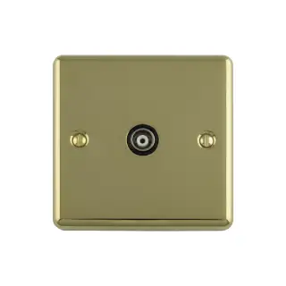 EN1TVPBB - Eurolite 1 Gang TV Coaxial Socket Polished Brass with Black Trim &lpar;Enhance Range&rpar;
