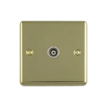 Click Here To Enlarge This Photo Of EN1TVPBW - Eurolite 1 Gang TV Coaxial Socket Polished Brass with White Trim &lpar;Enhance Range&rpar;