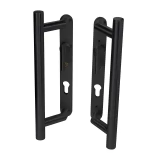 BLU Performance KM920 Patio Door Handle&comma; Back to Back Handles&comma; Euro Profile Cut-Out Backplates & Levers&comma; 28 x 249 x 8mm&comma; 316 Stainless Steel in a Matt Black Lacquer Finish &lpar;KM920B-MBL&rpar;