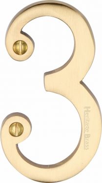 Click Here To Enlarge This Photo Of C1560 3-SB Heritage Brass Numeral 3 Face Fix 76mm &lpar;3"&rpar; Satin Brass Finish