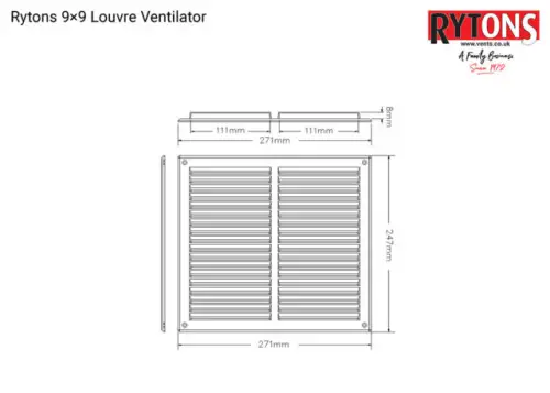 Click Here To Enlarge This Photo Of LV205FWH Rytons 9" x 9" White Plastic Louvred Vent c&sol;w Flyscreen