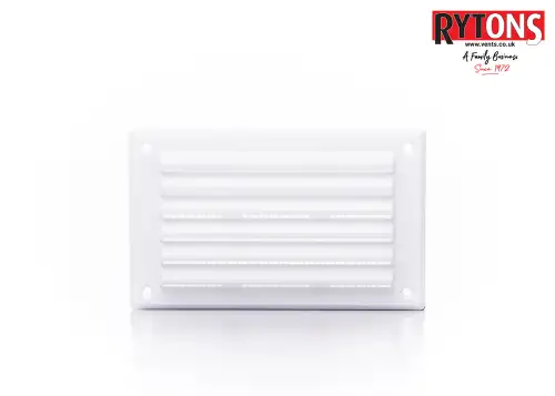 Click Here To Enlarge This Photo Of LV25FWH Rytons 6" x 3" White Plastic Louvred Vent c&sol;w Flyscreen