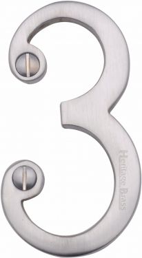 Click Here To Enlarge This Photo Of C1560 3-SC Heritage Brass Numeral 3 Face Fix 76mm &lpar;3"&rpar; Satin Chrome Finish