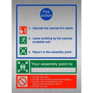 Brushed Aluminium &lpar;3mm&rpar; 3 Point Fire Action Notice Sign
