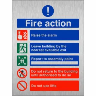 Brushed Aluminium &lpar;3mm&rpar; 5 Point Fire Action Notice Sign - Do Not Use Lifts
