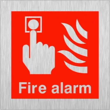 Click Here To Enlarge This Photo Of Brushed Aluminium &lpar;3mm&rpar; Fire Alarm Sign - Square - 100mm x 100mm
