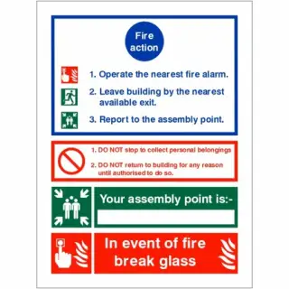 Rigid Plastic &lpar;1mm&rpar; 3 Point Fire Action Notice Sign - "In Event Of Fire Break Glass" &lpar;Writable&rpar;