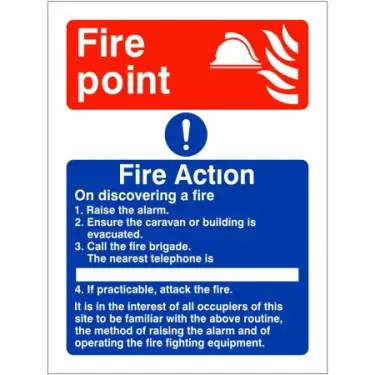 Click Here To Enlarge This Photo Of Self Adhesive Vinyl 4 Point Fire Action Notice Sign For Caravans - "On Discovering a Fire"