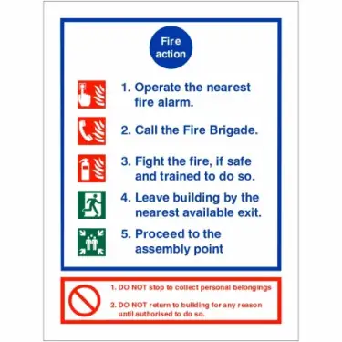 Click Here To Enlarge This Photo Of Rigid Plastic &lpar;1mm&rpar; 5 Point Fire Action Notice Sign