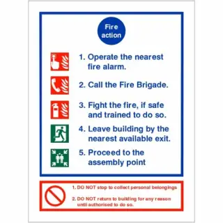 Rigid Plastic &lpar;1mm&rpar; 5 Point Fire Action Notice Sign