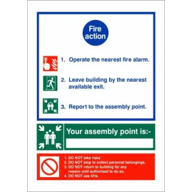 Click Here To Enlarge This Photo Of Rigid Plastic &lpar;1mm&rpar; 3 Point Fire Action Notice Sign - "Your Assembly Point is"
